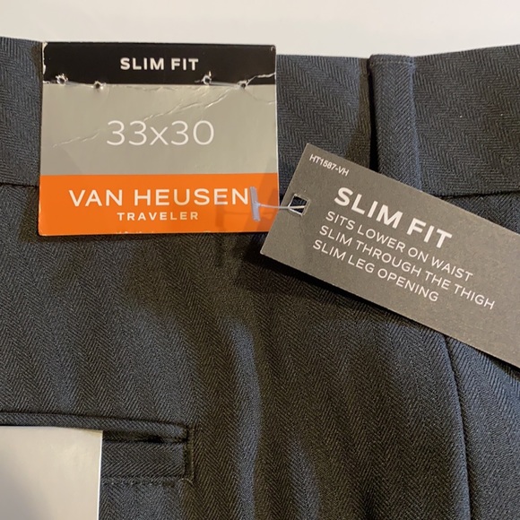 Van Heusen SZ 33 x 30 Traveler Slim Fit Flat Front Dress Pants New Charcoal D34 - Picture 6 of 15